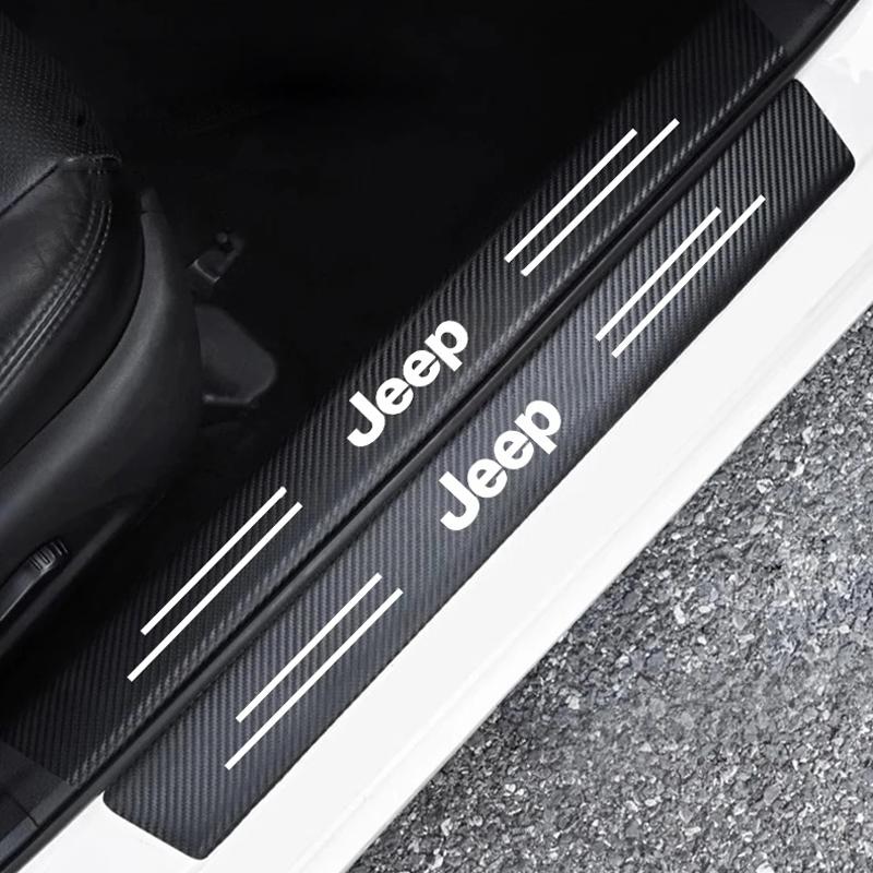 5PCS Car Door Sill Scuff Protector Carbon Fiber Anti-Scratch Sticker for Jeep Renegade Wrangler JK JL Grand Auto Exterior Parts
