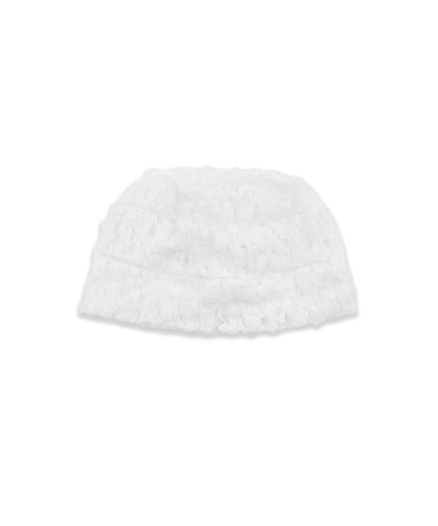 Nyuyogwogseu Flower Lace Pleated Beanie Hat_White