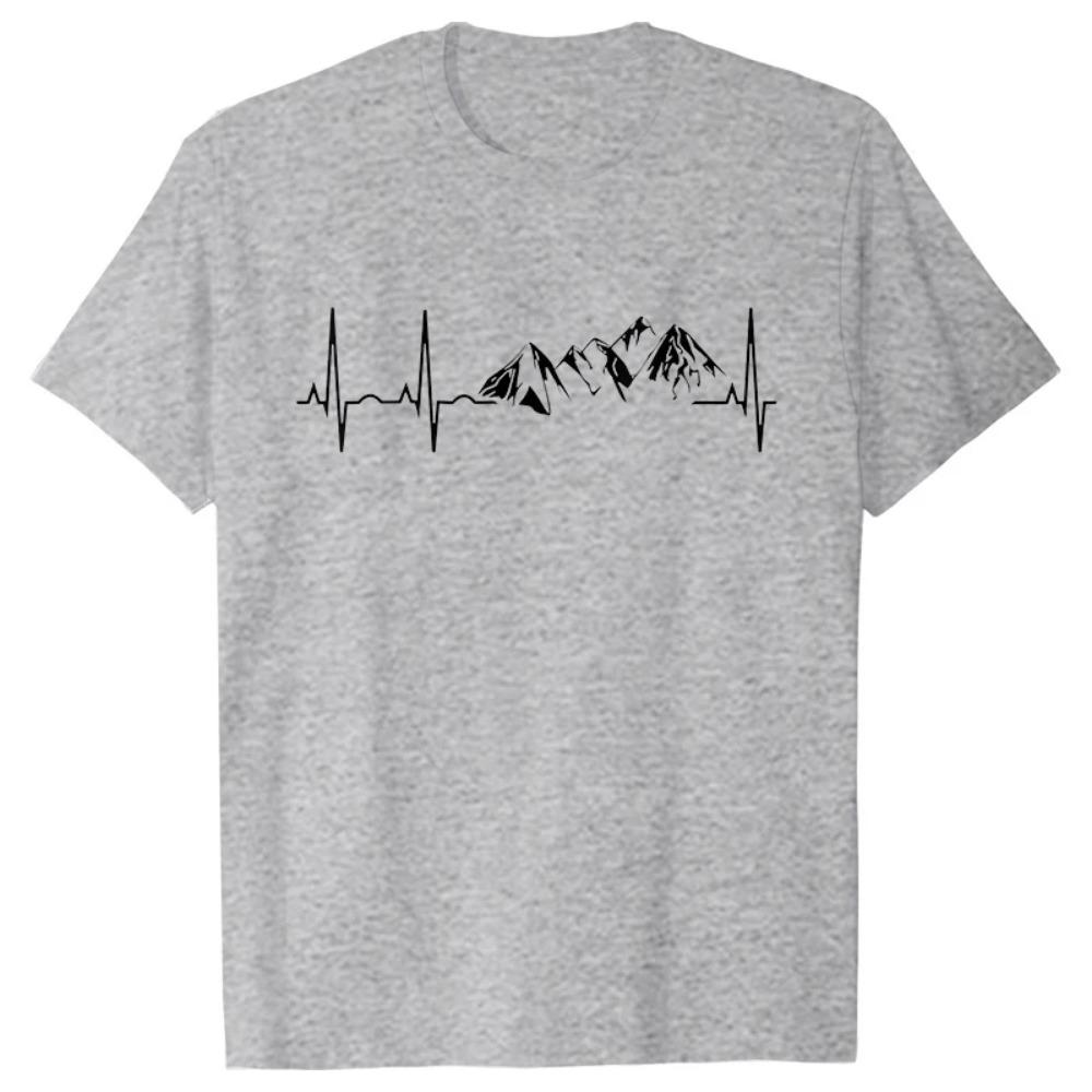 Herrenbekleidung Neuheit Mountain Heartbeat Pulse Line T-Shirt Klettern Wandern Grafik Tees Kurzarm Vatertag T-Shirt Männer