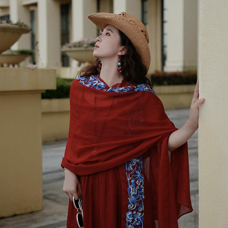 Women S Ethnic Style Thin Scarf For Yunnan Xinjiang Travel Sun Protection OneSize