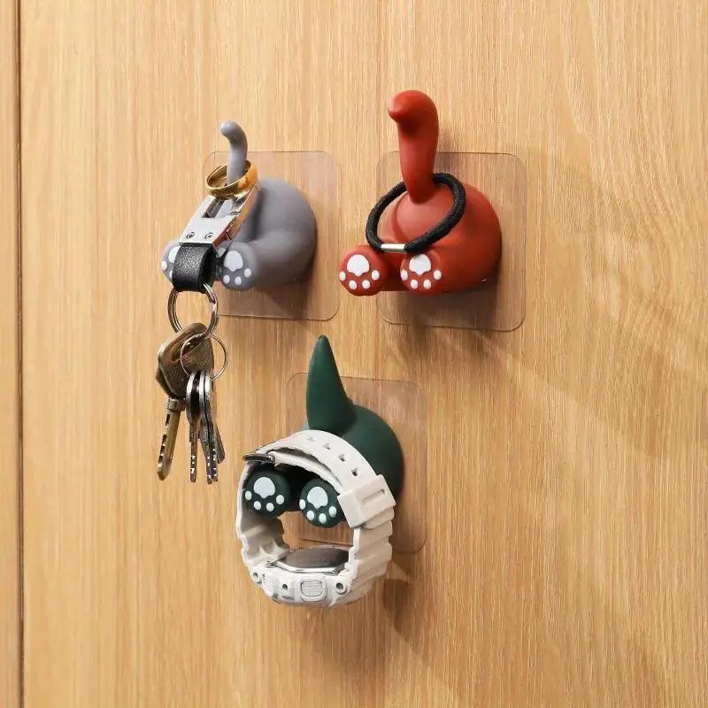 6 Styles Cartoon Animal Tail Toothbrush Holder Punch-Free Wall Hook Cute Self-adhesive Bathroom Towel Hook Children Toothbrush Holder