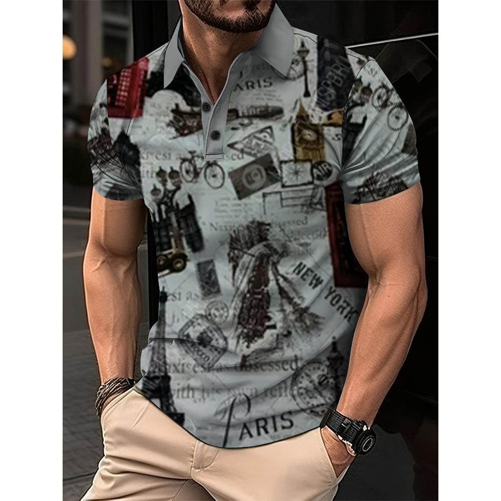 Summer Letter Printed Casual Men's Polo Shirt