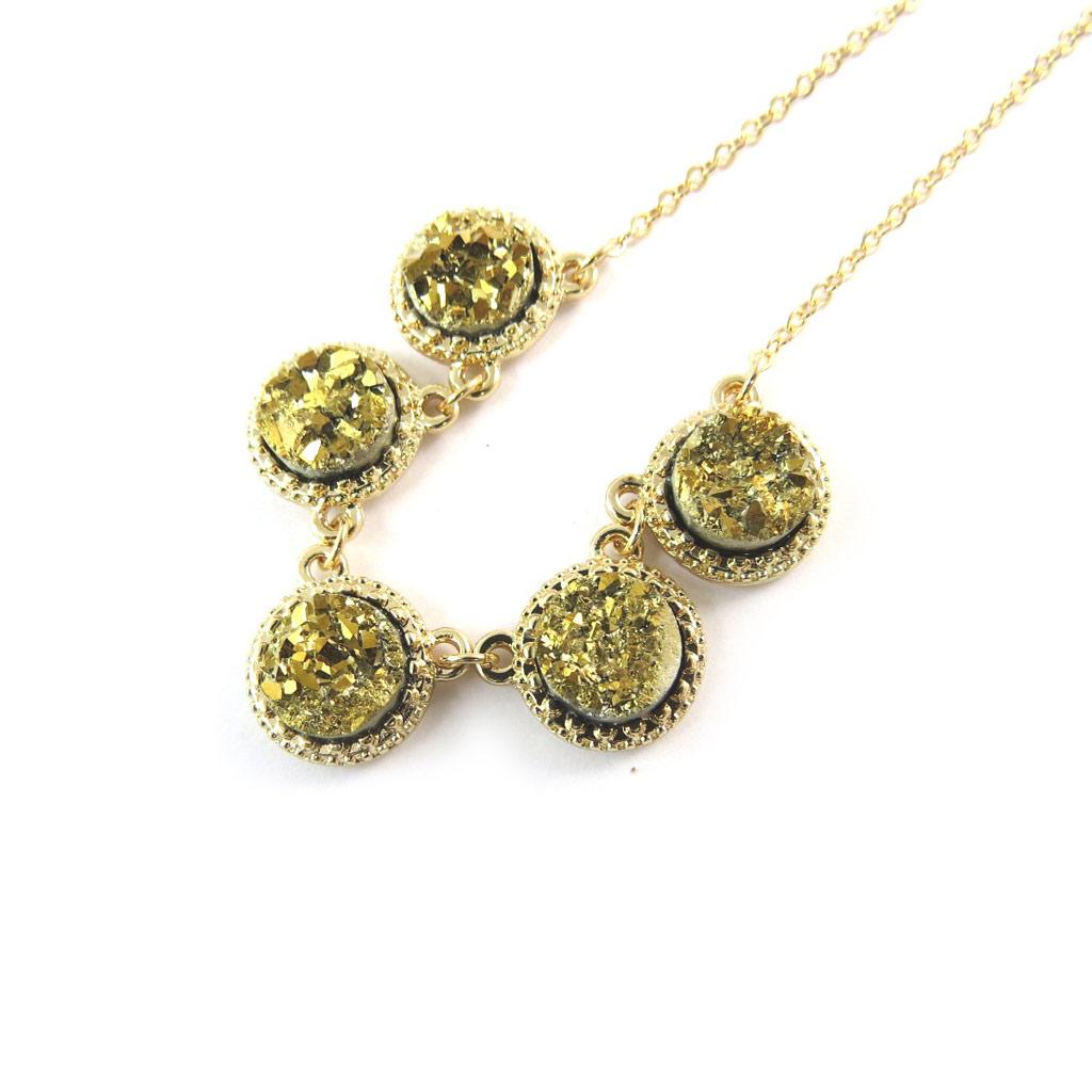 Les Trésors De Lily [P0104] - Golden 'Mineralia' Designer Necklace