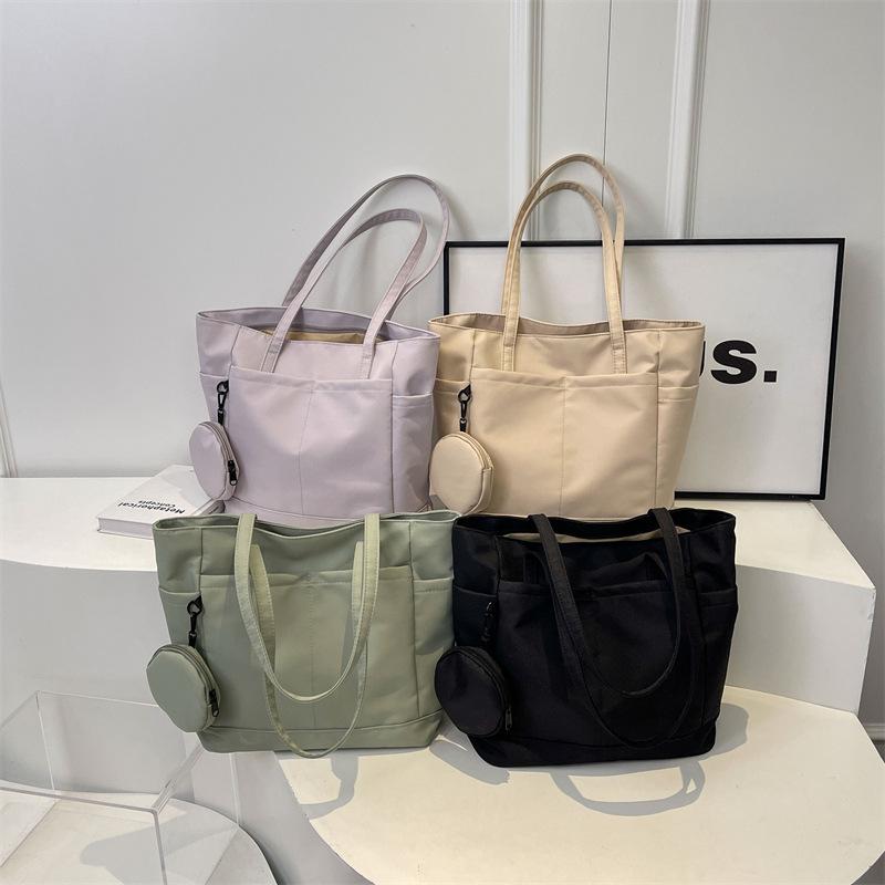 Go To Work Tote Bag Female Student Class Shoulder Bag Large Capacity Nylon Cloth Handbag Solid Color Waterproof Cloth Bag