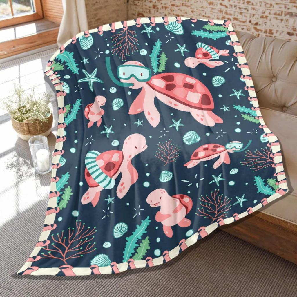 Cartoon marine fish Printed Blanket for Sofa Bed Travel Camping Living Room Office Conditioning Blanket for All Seasons Gifts