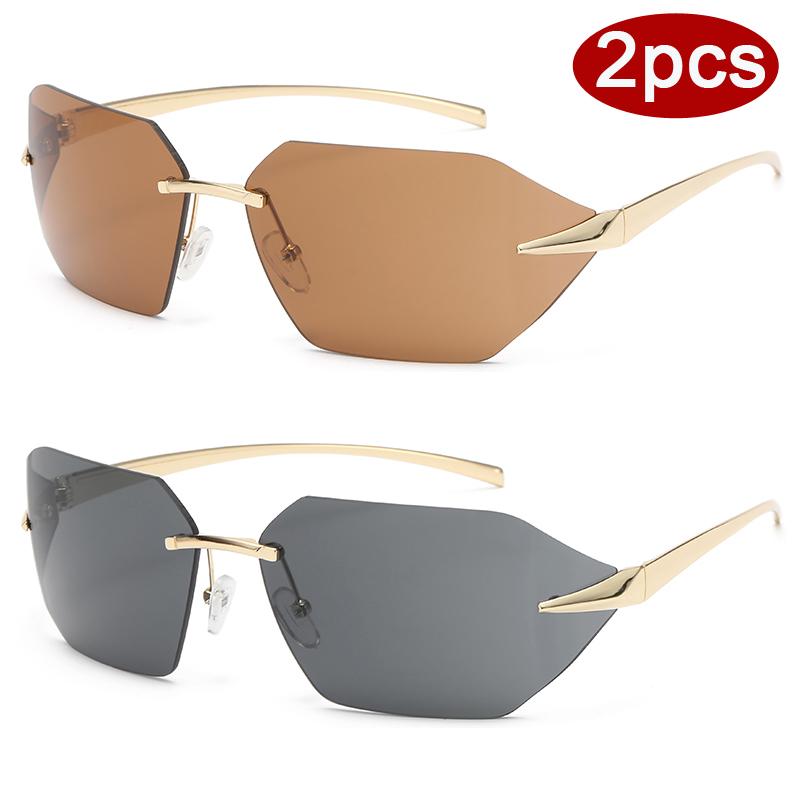 Protective Glasses 2pcs Frameless Metal Frame Sunglasses Steampunk Fashion Simple Style Sun Glasses Vacation Beach UV400 Eyewear