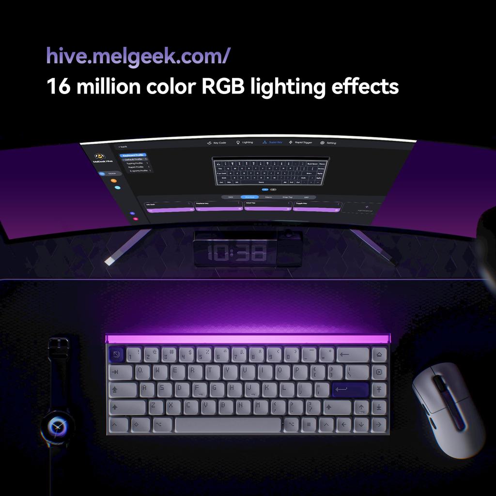 MelGeek MADE68 Air Wired US English Hall Effect Magnetic Low Profile Gaming Rapid Hot RGB Snap Tap Adjustable Online HIVE Customization Keyboard,
