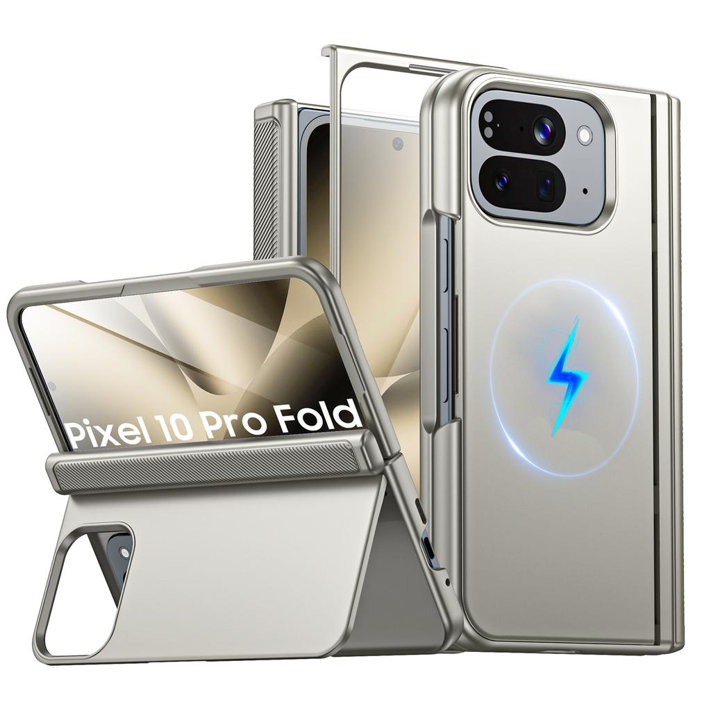 For Google Pixel 10 Pro Fold with Magnetic Power [Hidden Kickstand][Screen Protector][Hinge Protection] Slim Shockproof Protective Phone Case-Black