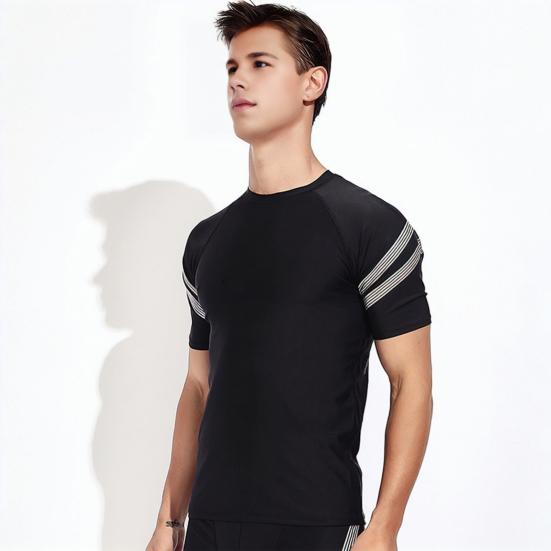 Herren Badeshorts Wassersport Oberteil O-Ausschnitt Kurzarm Slim Fit Elastisch Atmungsaktiv Schnelltrocknend Gestreift Knielange Hose Surfen Waten Sport