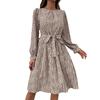 2024 Autumn Women's Long Sleeve Tie-up Leopard Print Dress