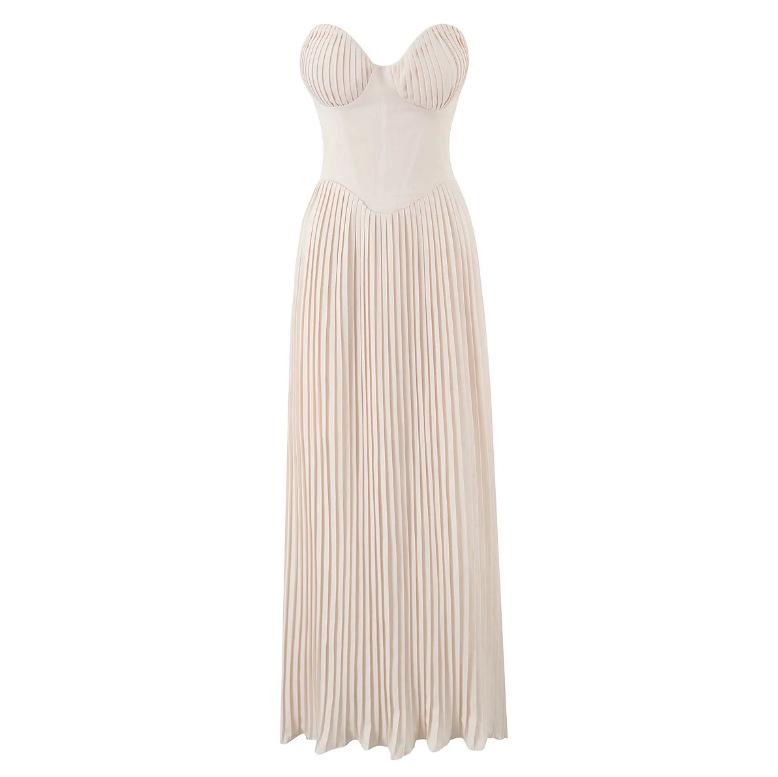 

2025 Summer European & American Style One-Shoulder Solid Color Pleated Dress with Waist-Cinching for Women Large