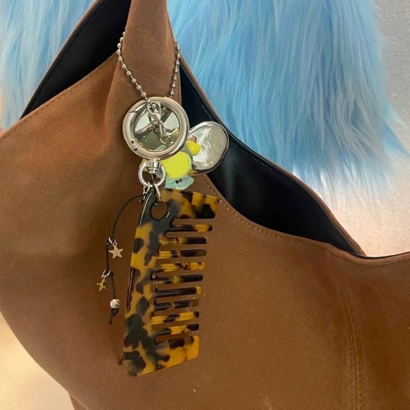 Multipurpose Comb Key Holder Hair Accessory Lightweight Acrylic Alloy Hair Grooming Keychain  For Gift Giving