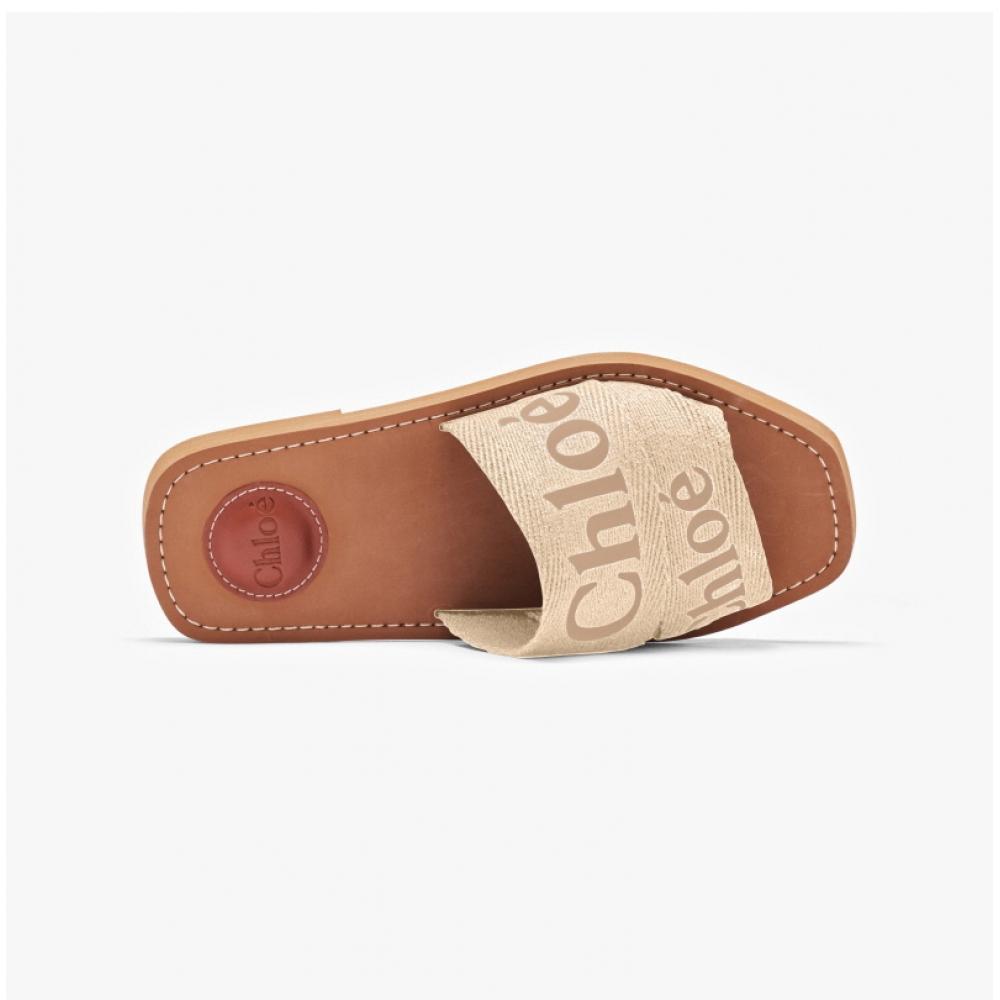 Chloe Chc23u188ef 26y Woody Logo Flat Mule Slippers