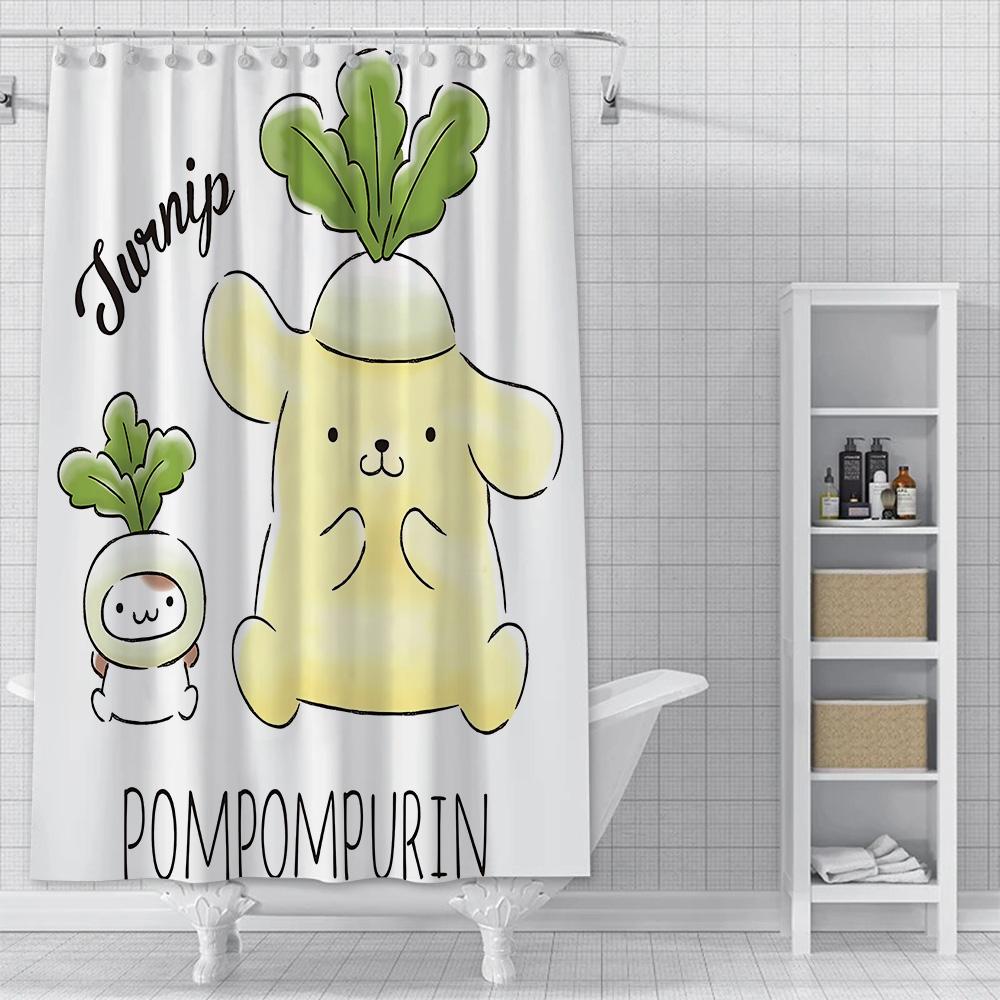 Cute Cartoon P-Pom Pom Purin Shower Curtain Waterproof Polyester Fabric Paint Colorful Bath Curtains Curtain With Hook