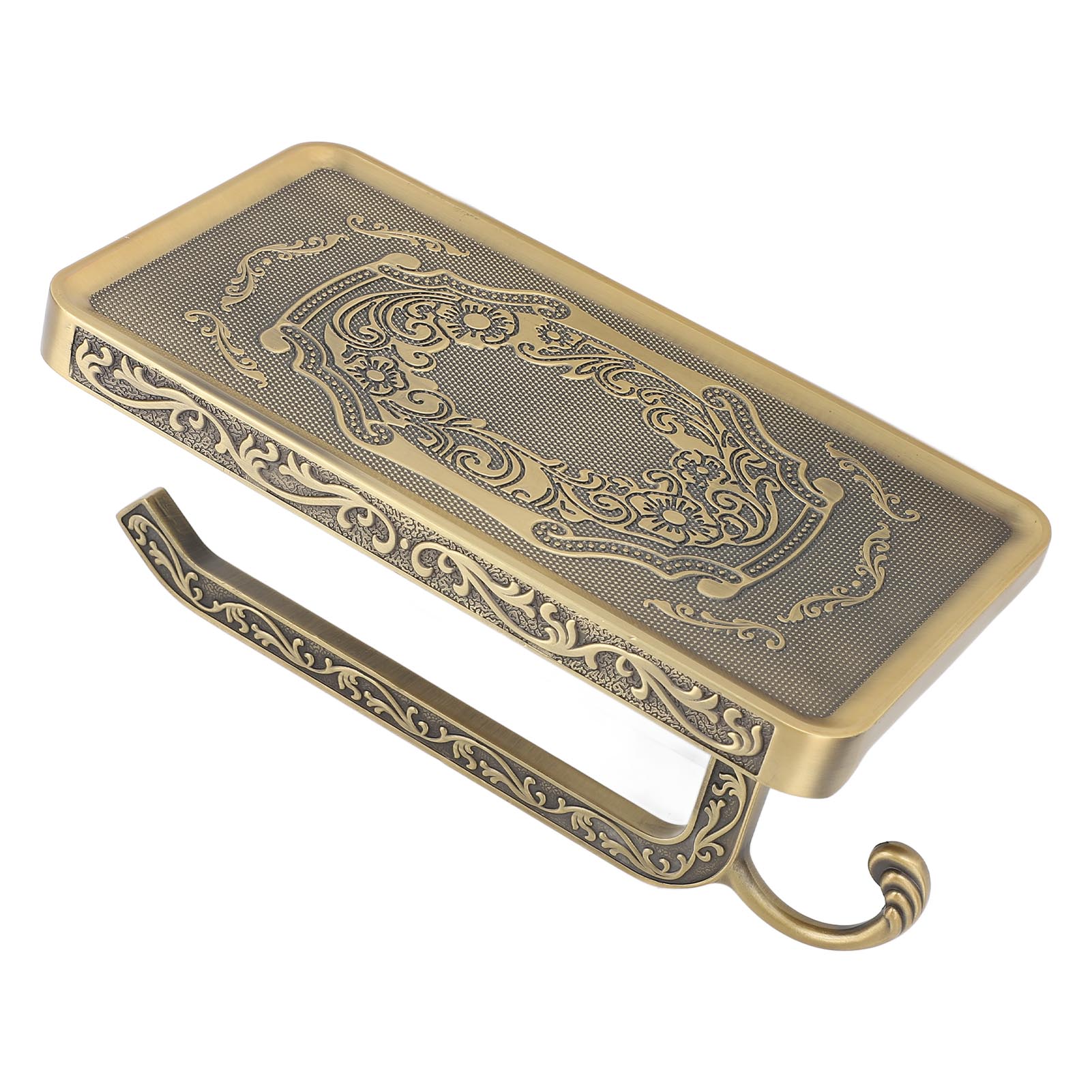 Toilet Paper Holder Multipurpose Retro Elegant Zinc Alloy Double Layer Bathroom Tissue Holder with Shelf for Bathroom A3