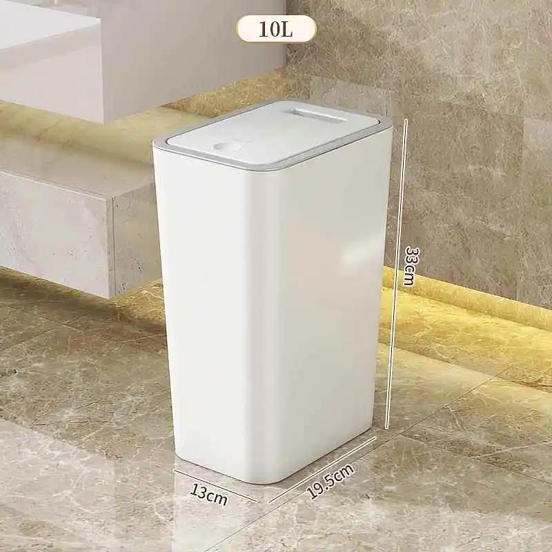 Small Thickened Capacity Bin Bedroom Toilet Trash Can with Lid Simple Design Dormitory Garbage Can Long Tub Shape Press Open