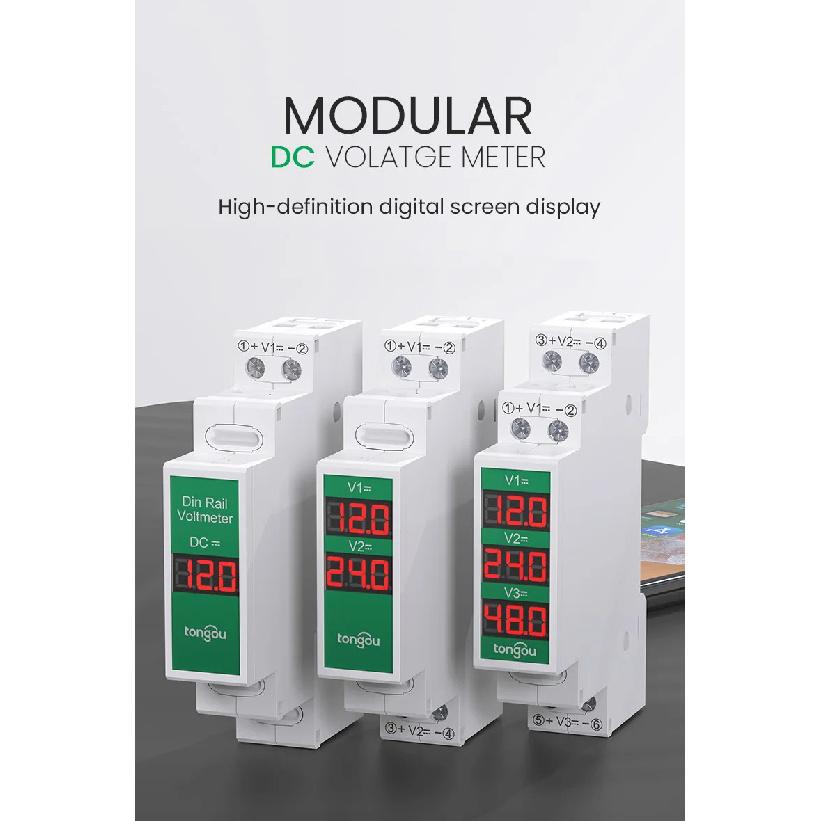 Din Rail Smart LED Digital DC11V-310V Direct Current Voltage Meter Numeric Display Voltage Gauge for Electronics