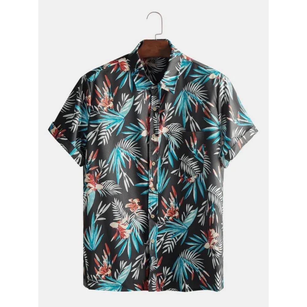 Camicia da uomo hawaiana a maniche corte con stampa, top alla moda con colletto, albero di cocco da spiaggia, nuova per il 2026 per uomo, abbigliamento floreale