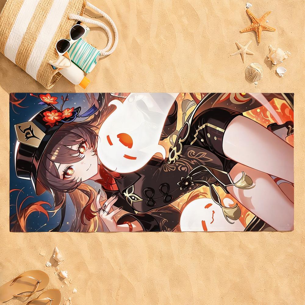 Genshin Impact Hu Tao Towel Quick Dry Absorbent Beach Towel for Sports, Fitness, Swimming and Outdoor Activities