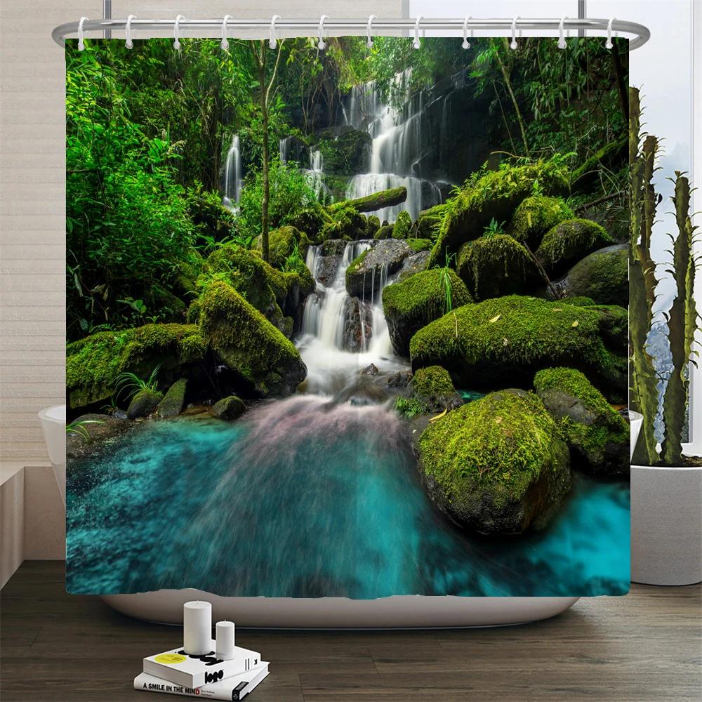 Wald Naturlandschaft Duschvorhänge Hochwertiger wasserdichter Duschvorhang Baumlandschaft Badezimmervorhang Polyesterstoff