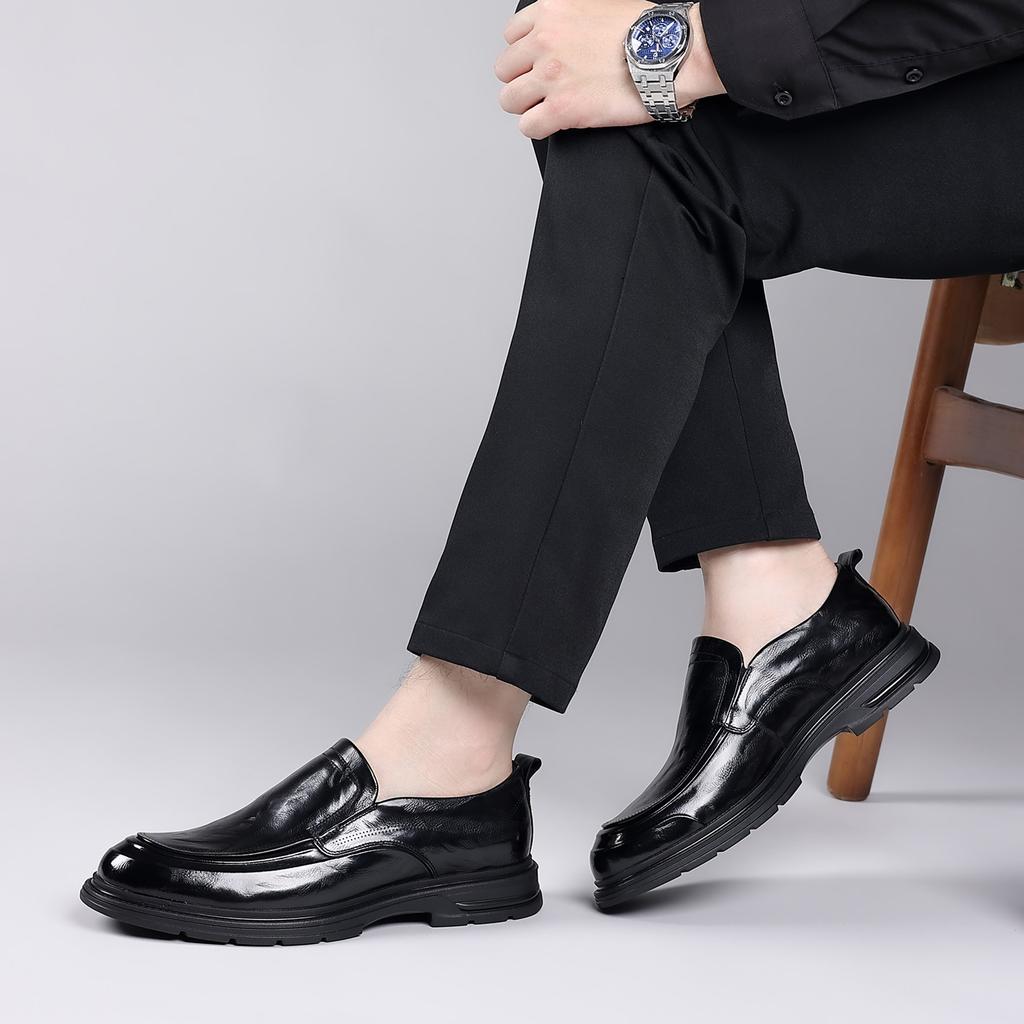 Autumn Men'S Leather Shoes Commuter Platform Leather Men'S Shoes First Layer Cowhide High-End Black One-Pedal Single Shoes
