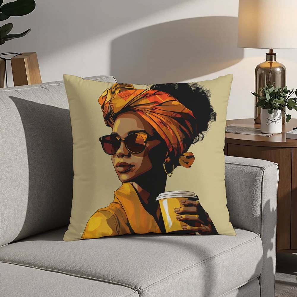 African Women Pillow Case 3D Print Polyester Fiber 40*40cm Home Sofa Throw Decoration Festival Gift