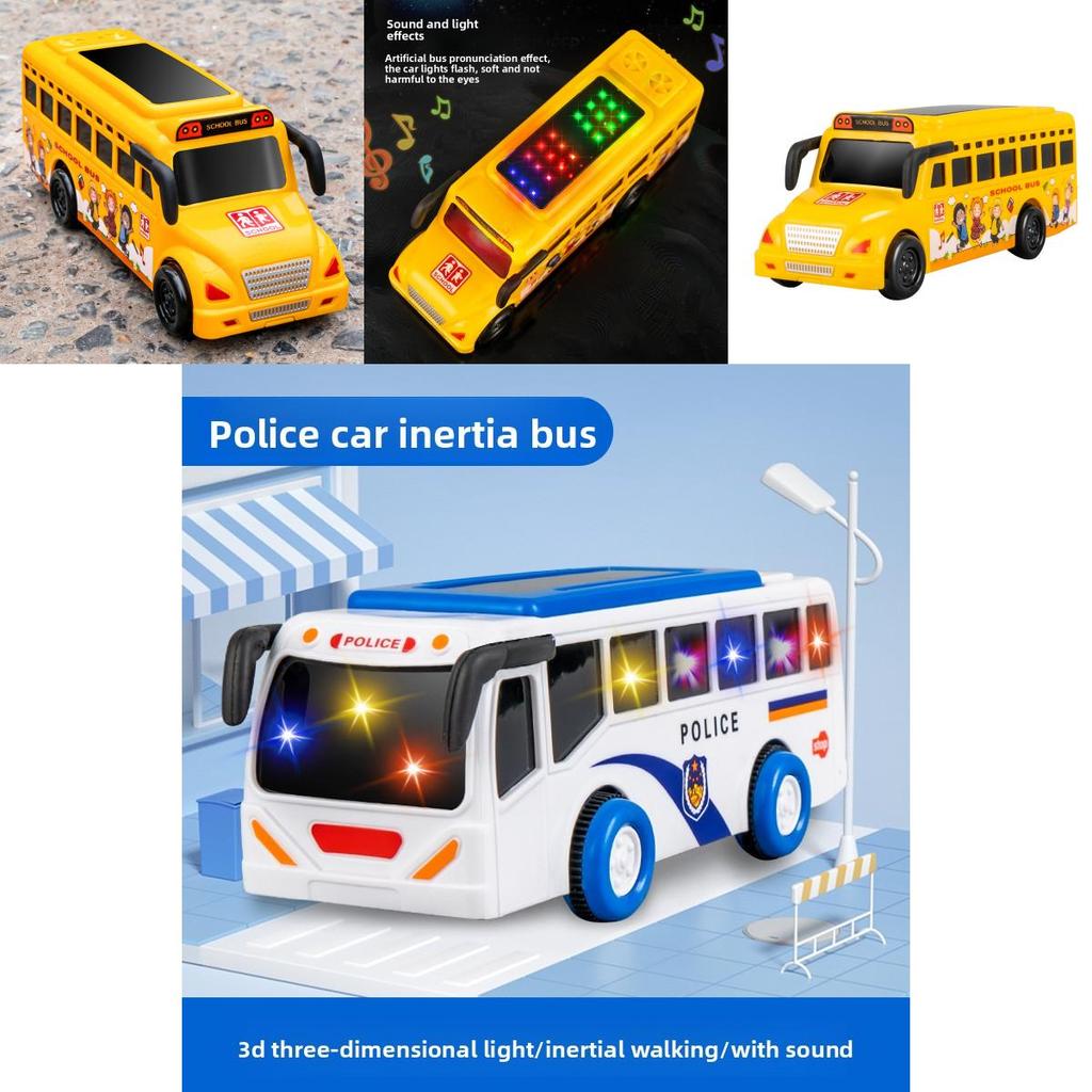 Childrens Police Car School Bus Toy Car With Inertia Motion And Lights For Boys Play