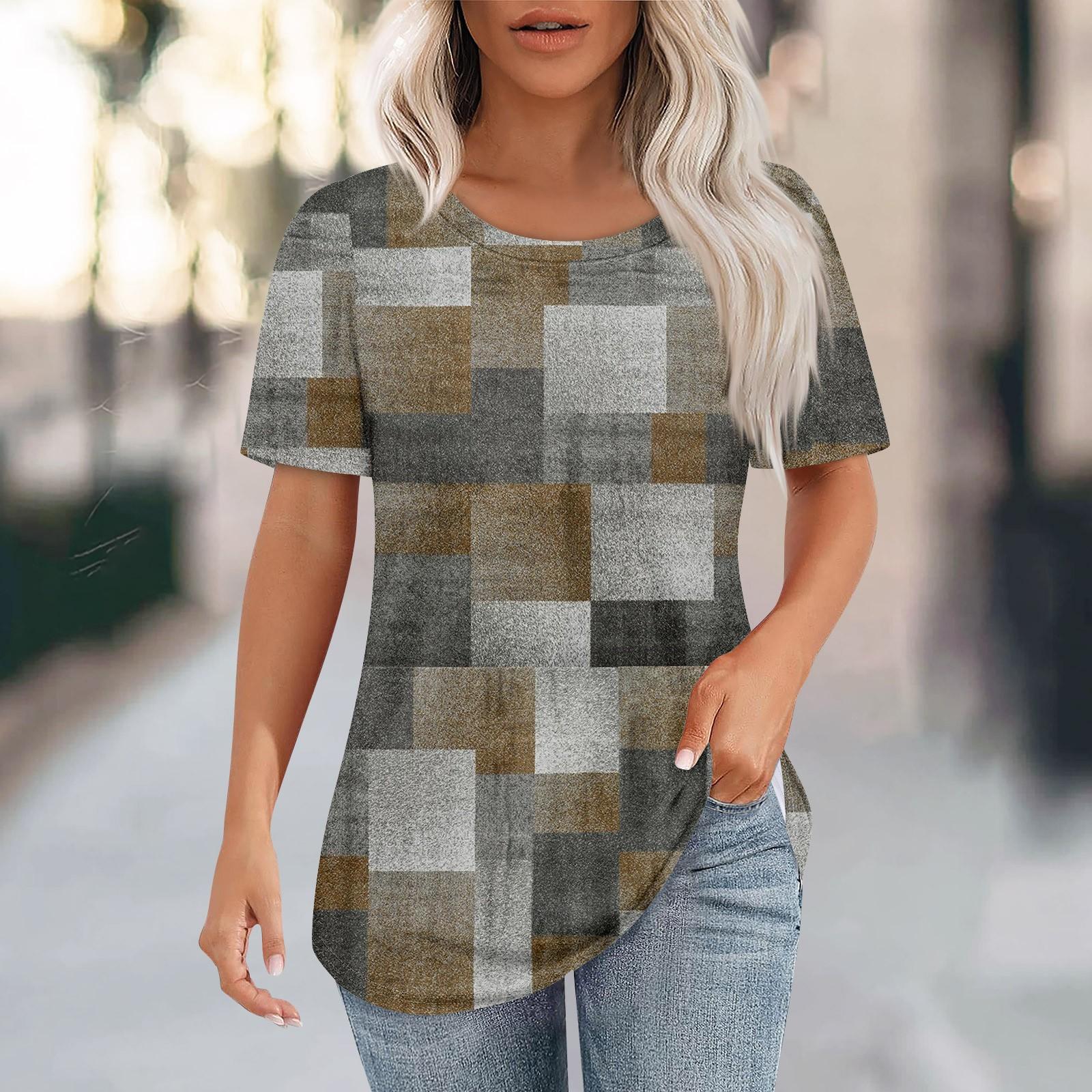 

Футболки для женщин, плиссированные, с круглым вырезом, нарядные, повседневные, блузки с принтом, с коротким рукавом, летние топы, свободный крой XXXL коричневый