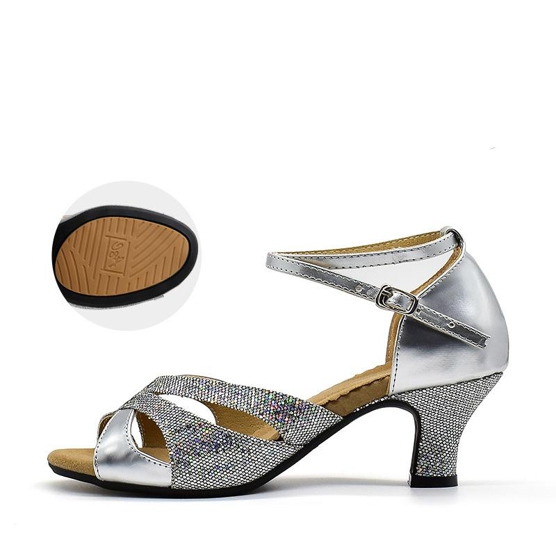 Gummi-Sohle Damen Latein Tanzschuhe Dame Ballsaal Tango Salsa Stepp Lateinische Tanzschuhe für Mädchen Lateinische Schuhe Sommersandalen