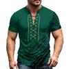 Herren Sommer Retro V-Ausschnitt Hemd Kurzarm Lässig Farbe Oberteil