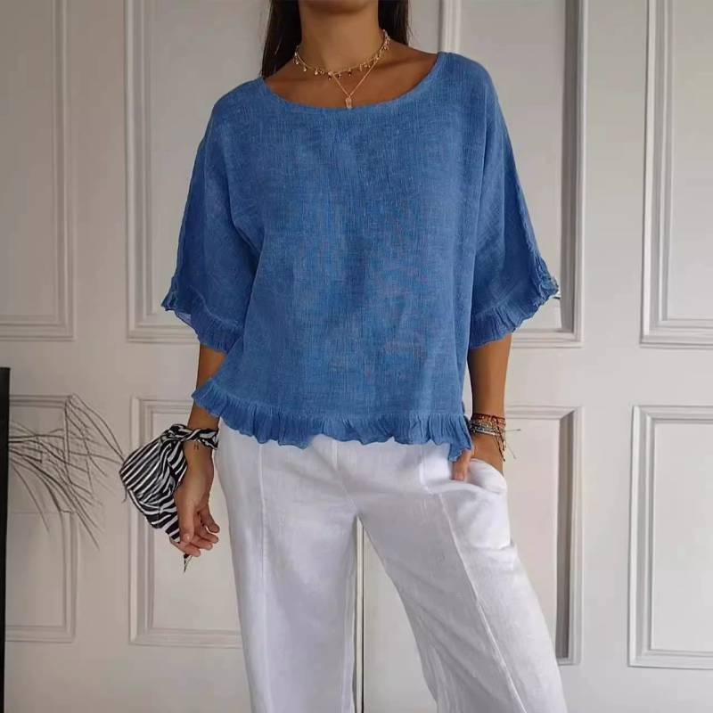T-shirt Basic Estiva da Donna in Cotone e Lino, Vestibilità Larga, per Uso Casual