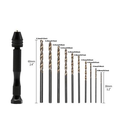 Micro Twist Hand Twist Drills Set 0.6-3mm Pin Vise Hole Maker Precision Drill with 10pcs Bits Micro Drill Bits Woodworking Model