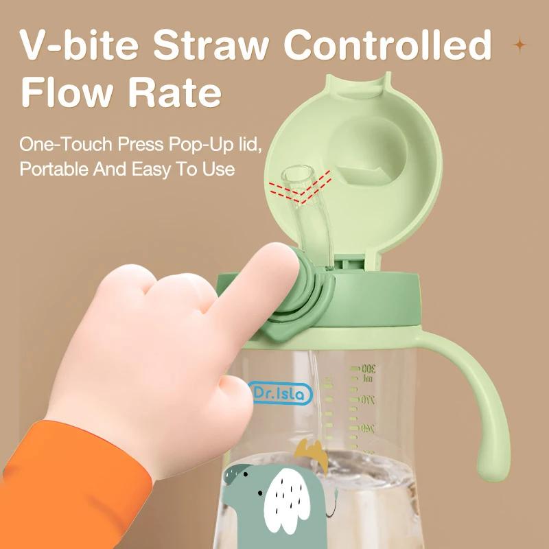 300ml Portable Baby Bottle Newborn Milk Baby Bottle With Handle & Straw Infant Feeding Cup For Babies Over 6 Months Old