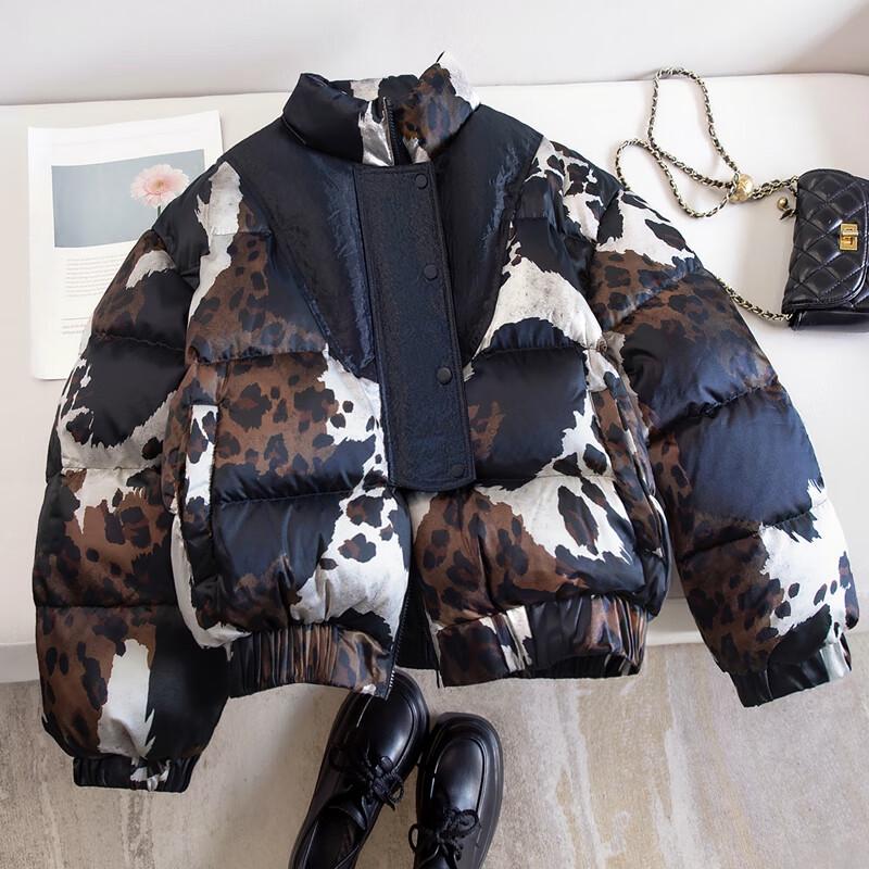 Women's Loose Fit Leopard Print 90% Duck Down Jacket