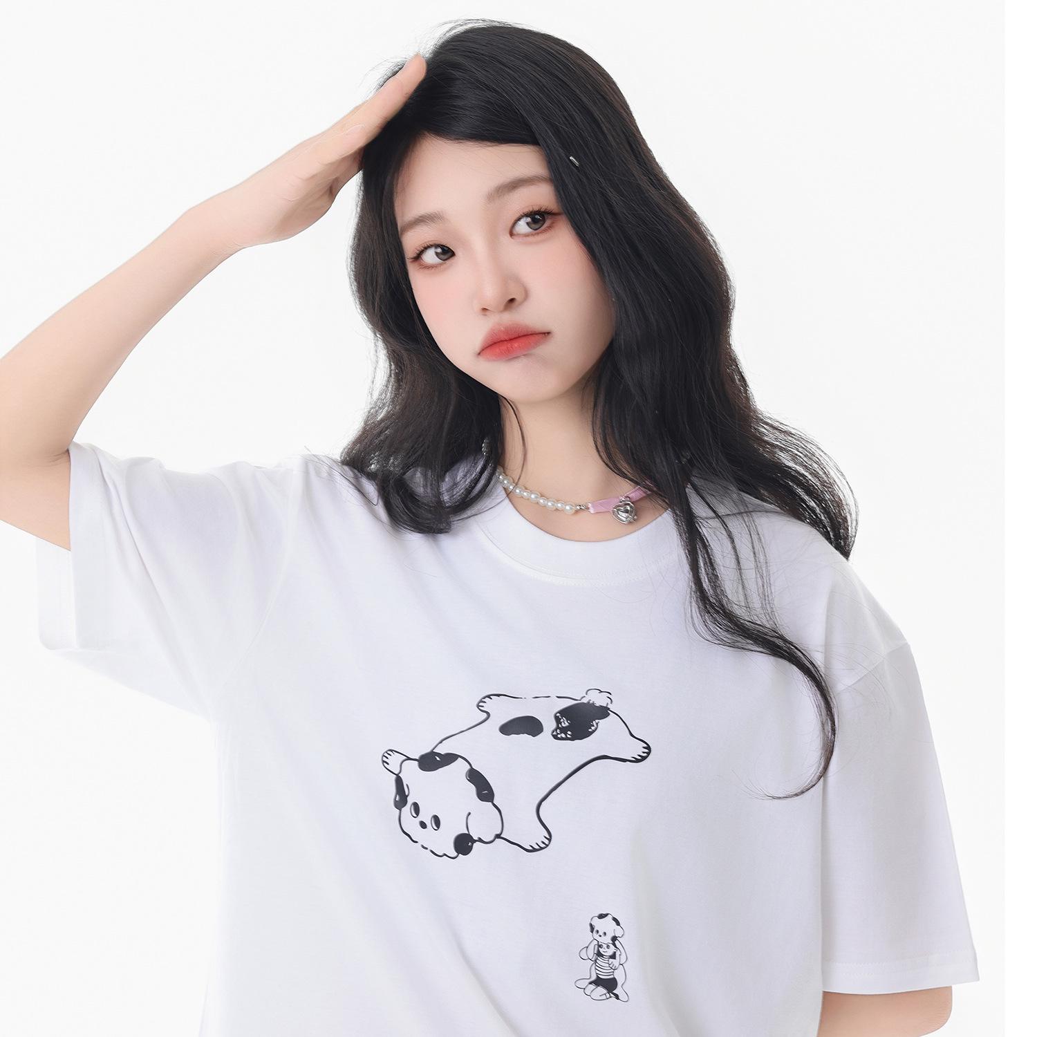 

Summer 2024 Cartoon Print Unisex Cotton Short Sleeve T-shirt Top S