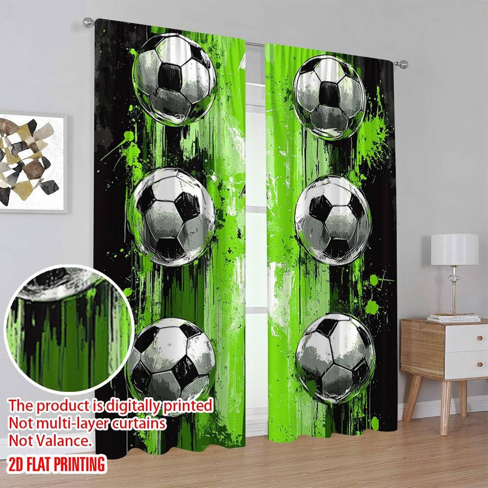 2 stuks Gordijnen Voetbal Veelzijdig Duurzaam Polyester, Zonder Elektriciteit Familiefeest Gebruik voor slaapkamer en woonkamer decoratie