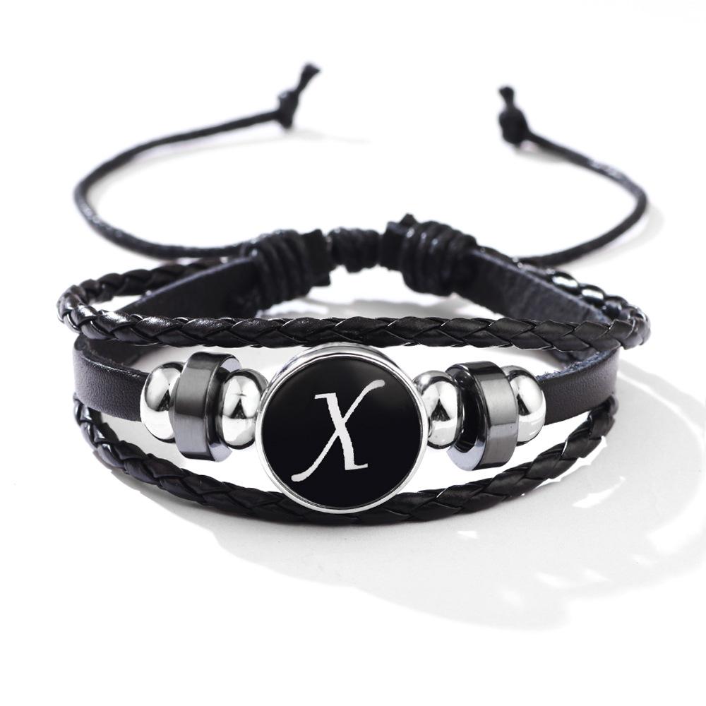 Fashion 26 Letters PU Leather Bracelets Multilayer A-Z Name Initials Bracelet For Men Wrist Accessories Jewelry Birthday Gifts