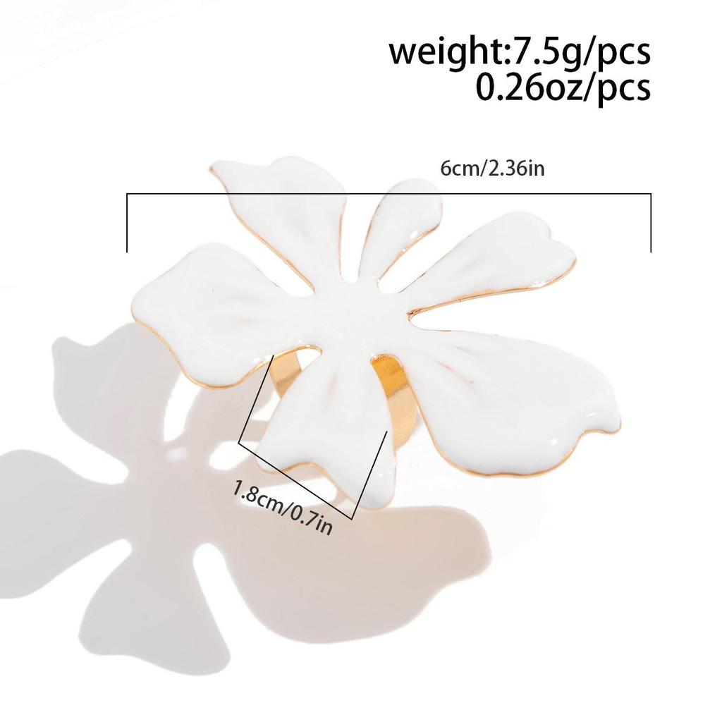 Summer Cavation Oil Dripping White Pearl Flower Ring Exaggerated Jewelry Gift Geometric Adjustable Metallic Starfish Rings for Women