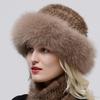 Hot Sale Rex Rabbit Fur Hats Scarf Set Elastic Knitted Winter Hat Women Genuine Warm Fur Caps Luxury Woman Fox Fur Bucket Hat