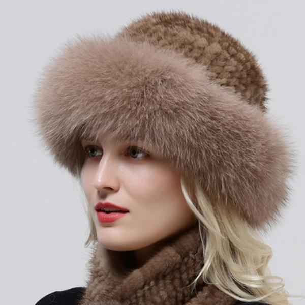 Hot Sale Rex Rabbit Fur Hats Scarf Set Elastic Knitted Winter Hat Women Genuine Warm Fur Caps Luxury Woman Fox Fur Bucket Hat