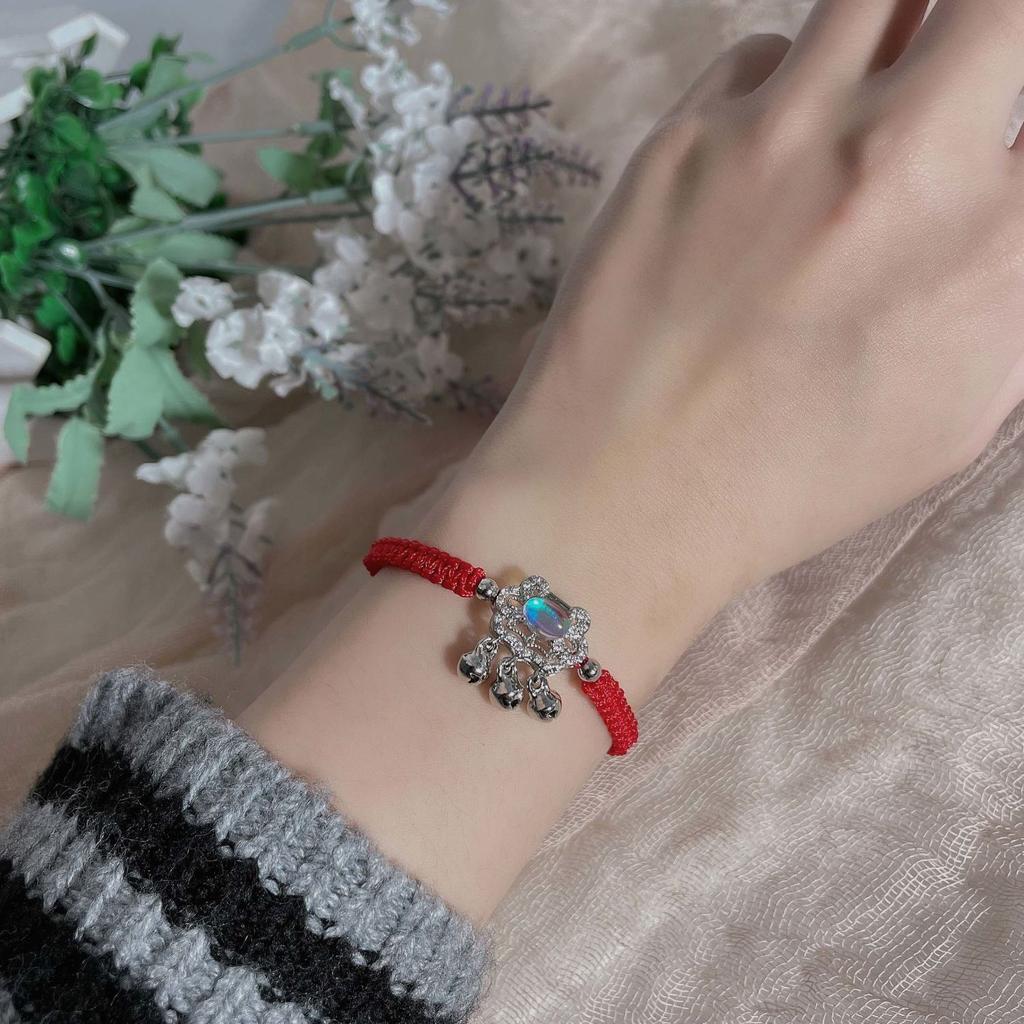 Moonstone safety lock bracelet female student Korean version retro woven black and red rope ins does not fade girlfriend gift