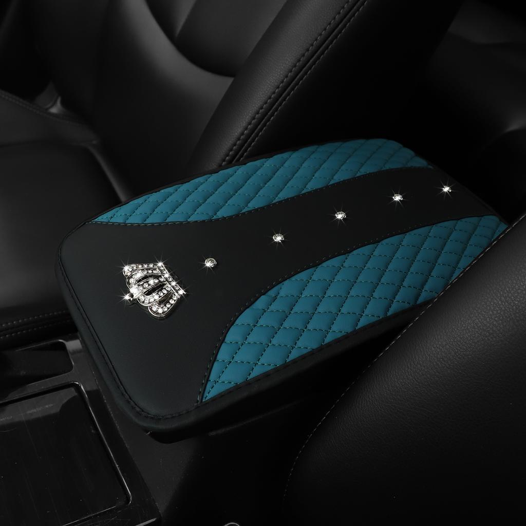 an artificial leather embroidered stereo diamond-encrusted crown Blingbling new car armrest upholstery for men and women