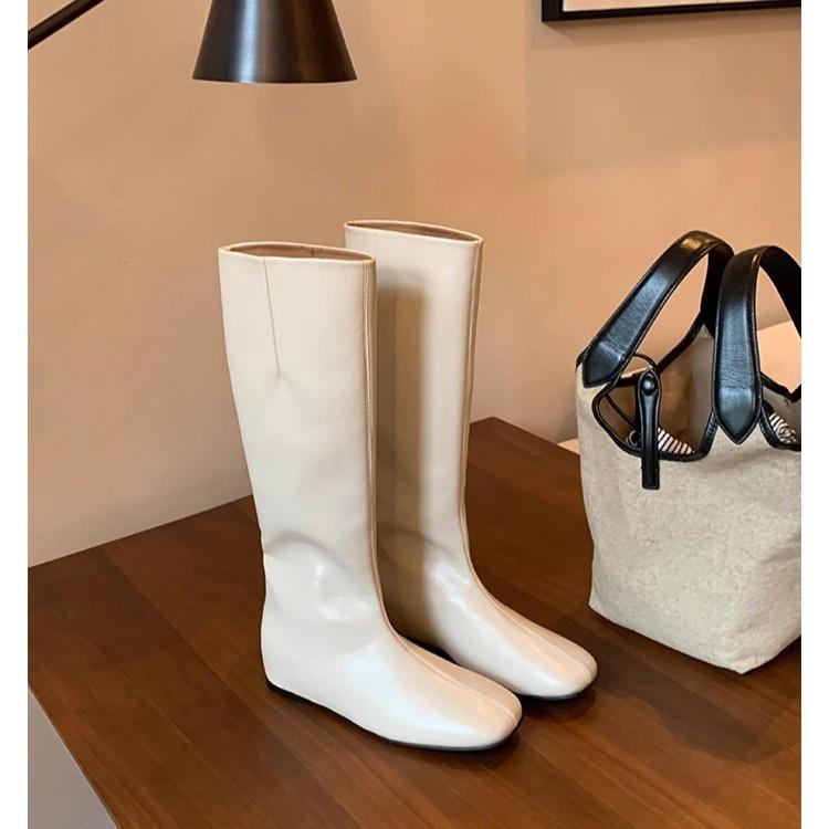 Grape Mother Has the Same Style, with an Inner Height Increase of 4cm~ Versatile Flat-bottomed Soft and Thin Boots Medium Tube Knight Boots Female G