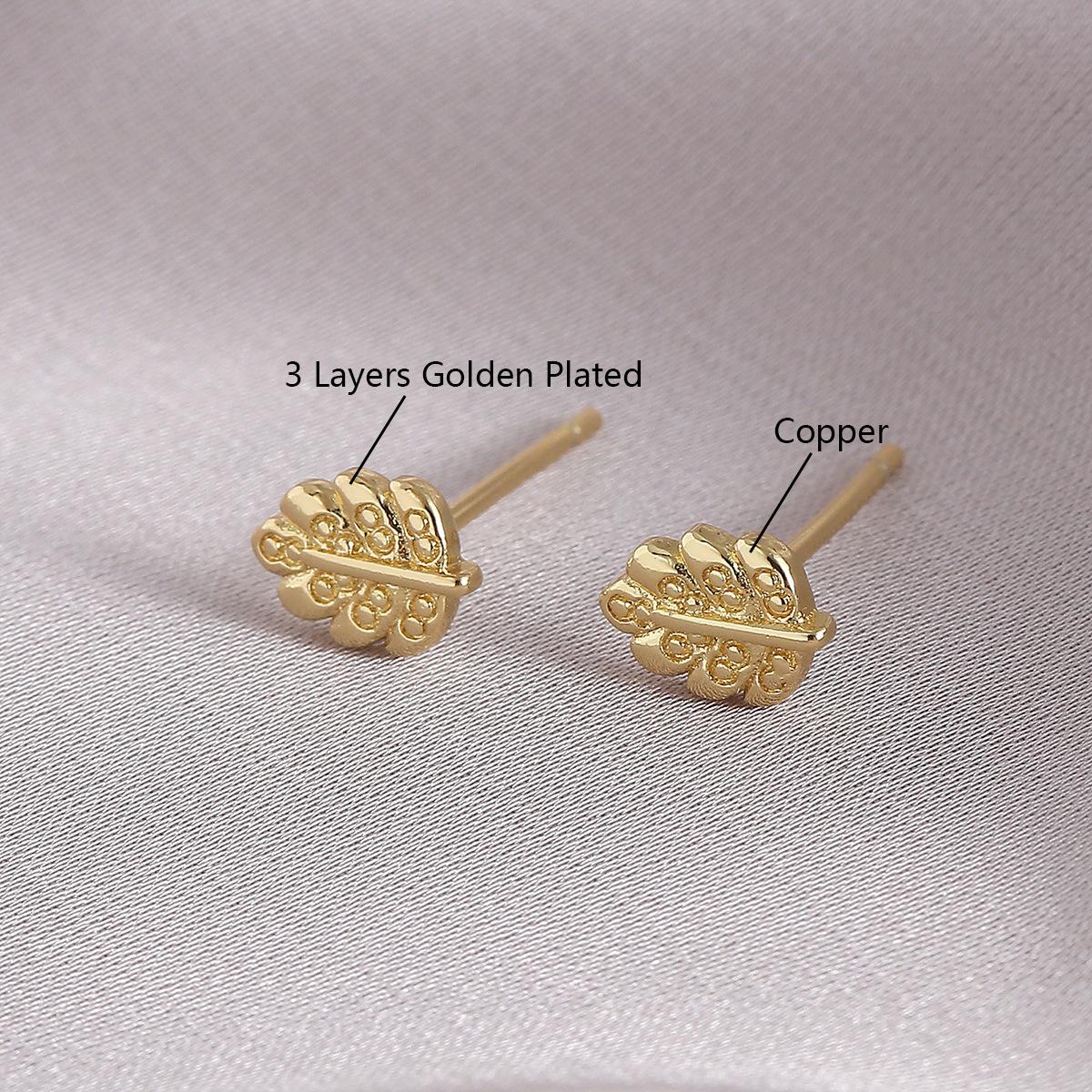 

New Style Small Stud Earrings - Versatile and Simple Earrings for Women. Sophisticated Autumn-winter Accessories with Geometric Leaf Designs. EM05-4
