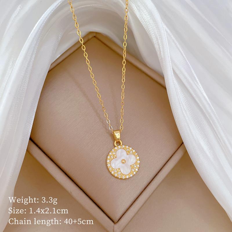 Clover Shell Micro-Inlaid Necklace Earrings Set Light Luxury Personality Temperament Earrings Necklace Combination