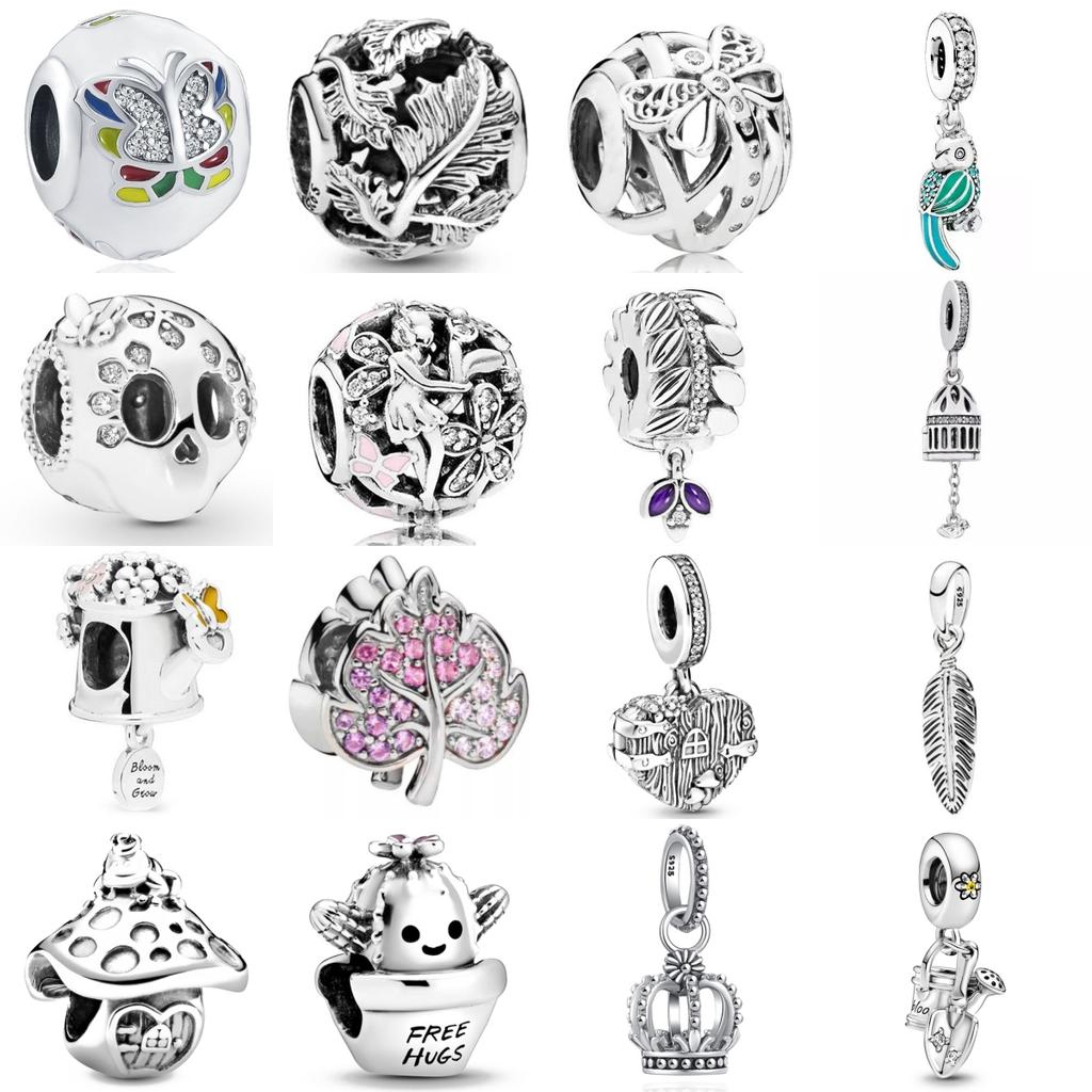 925 Silver Leaf Flower Cactus Pendant Bead for European Charms Bracelet Jewelry Accessories
