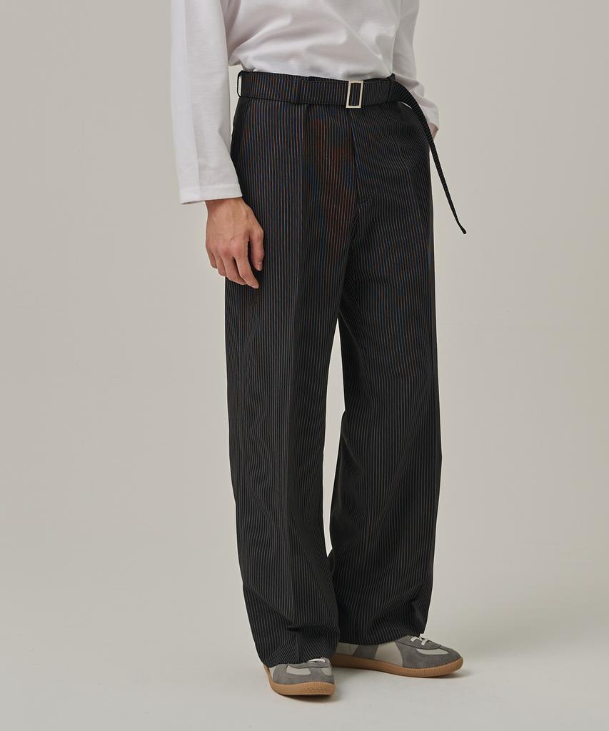 ANALOG MOOD One-Pleat Stripe Slacks (Black)