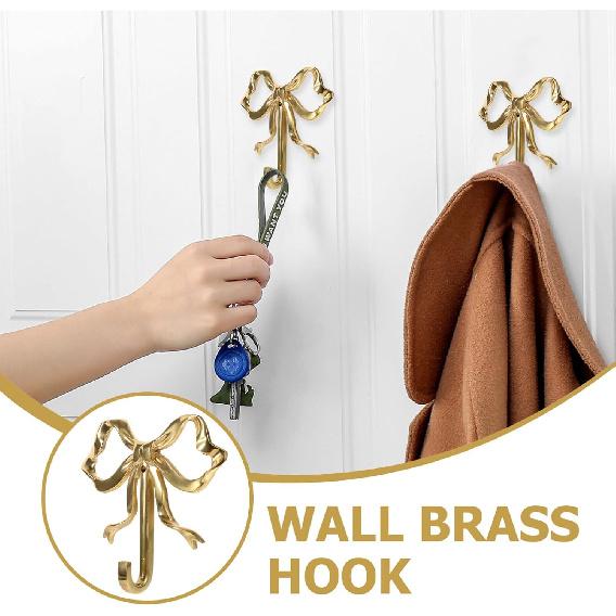 Alipis Bow Hooks for Wall Bow-Knot Hook Brass Coat Hanger Gold Wall Hooks Nordic Retro Clothes Hook Key Holder for Scarf, Bag, Towel, Hat
