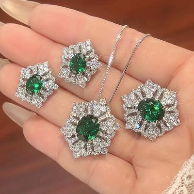 Jewelry Set Accessories Earrings Necklace Ring Grandmother Green High Sense Female