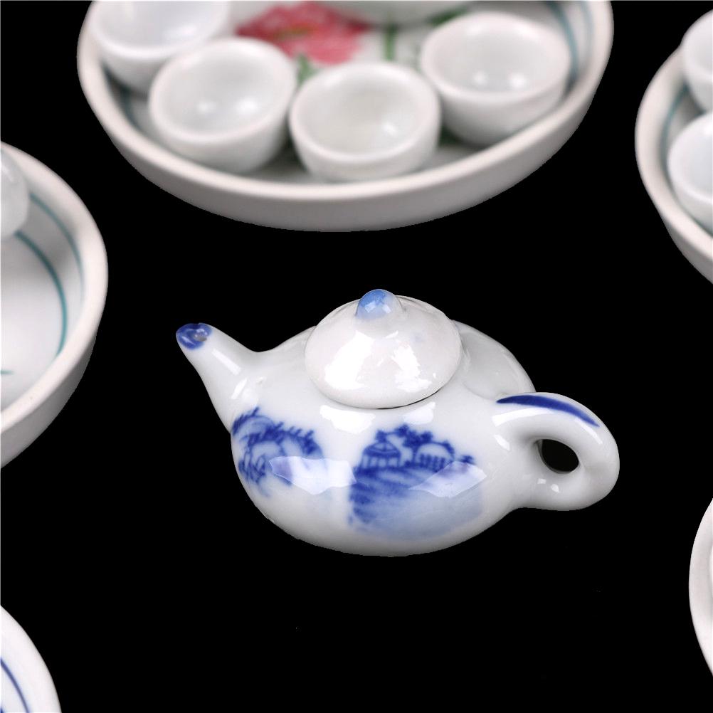 1Set Dollhouse Kid Pretend Play Miniature Dining Ware Porcelain Tea Set Dish Cup Plate TOY